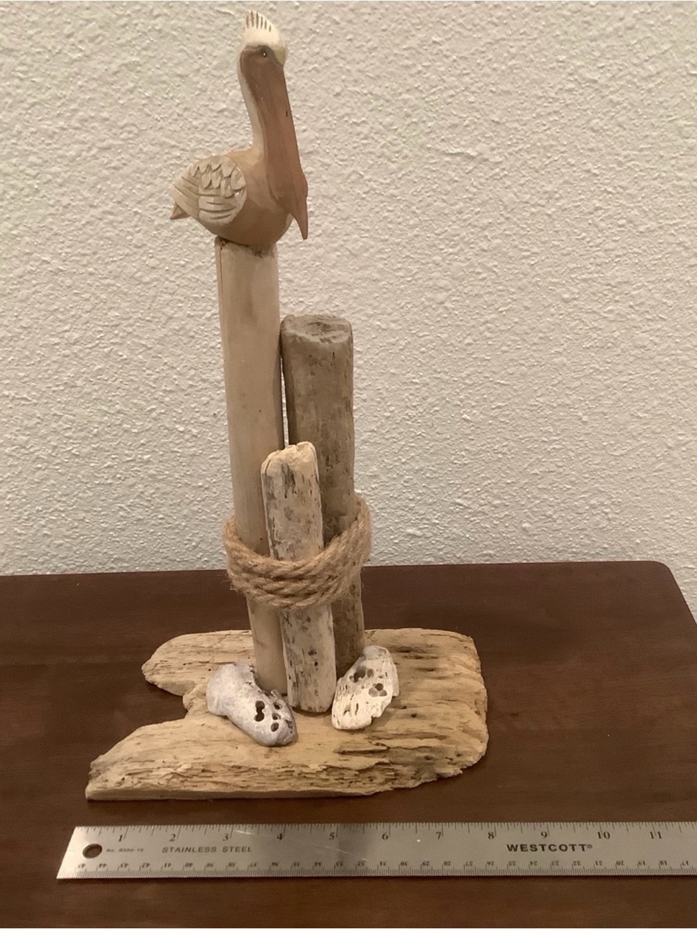 Driftwood Art, Beautiful Carved Wood Pelican, Driftwood Coastal Art - Picture 9 of 10